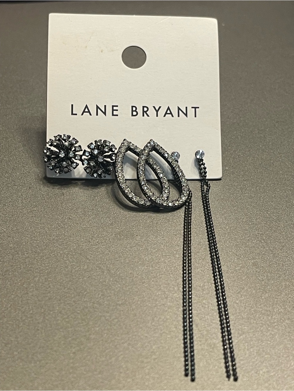 Lane Bryant Black Crystal Mixed Earring Set